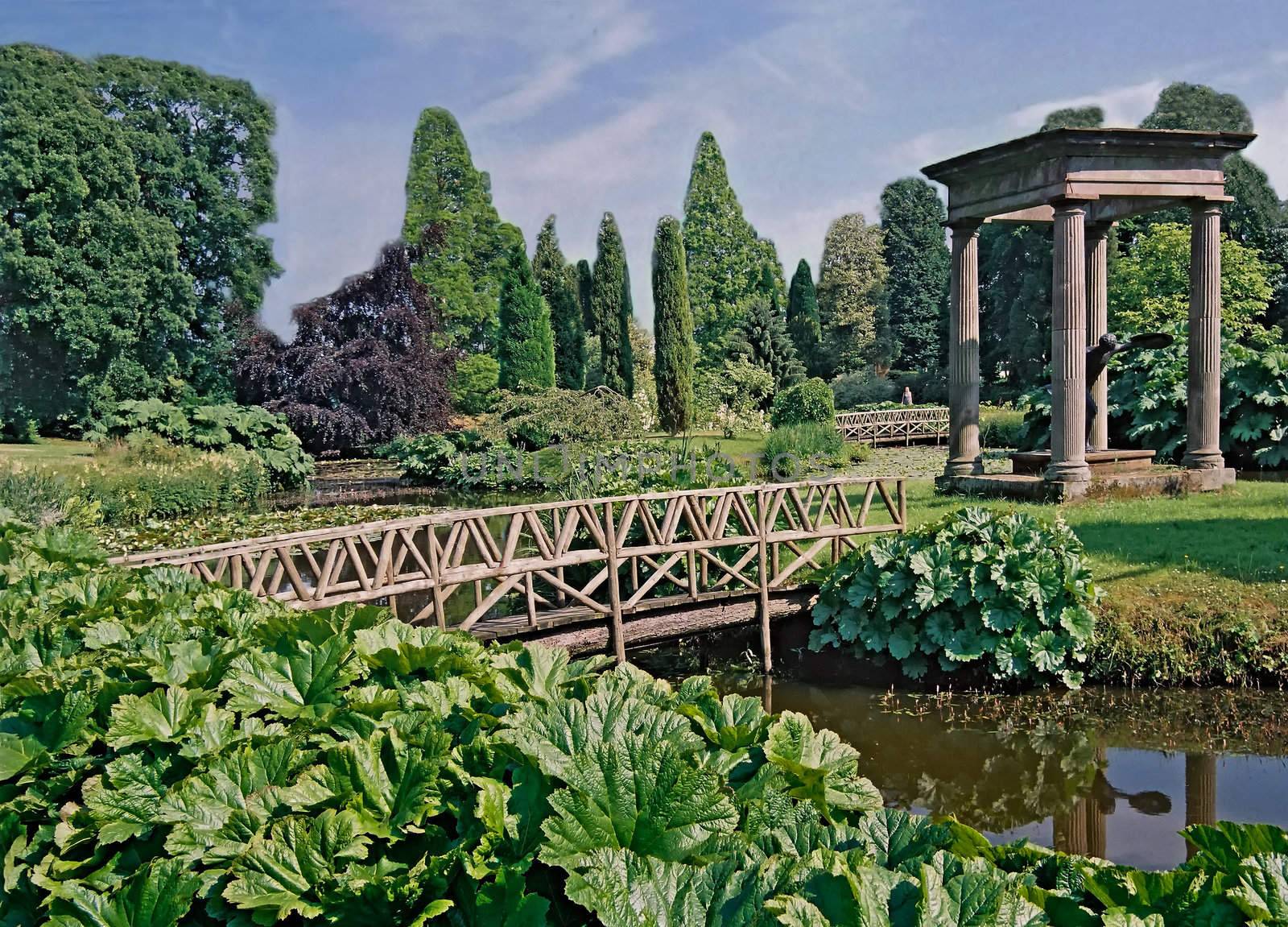 The ornate gardens at Cholmondley Castle in Cheshire England.