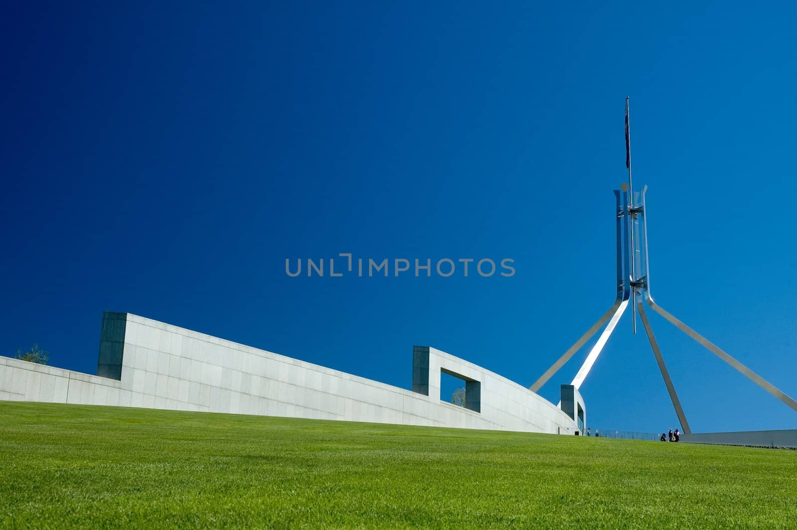 Canberra Parliament House abstract shapes, clear blue sky