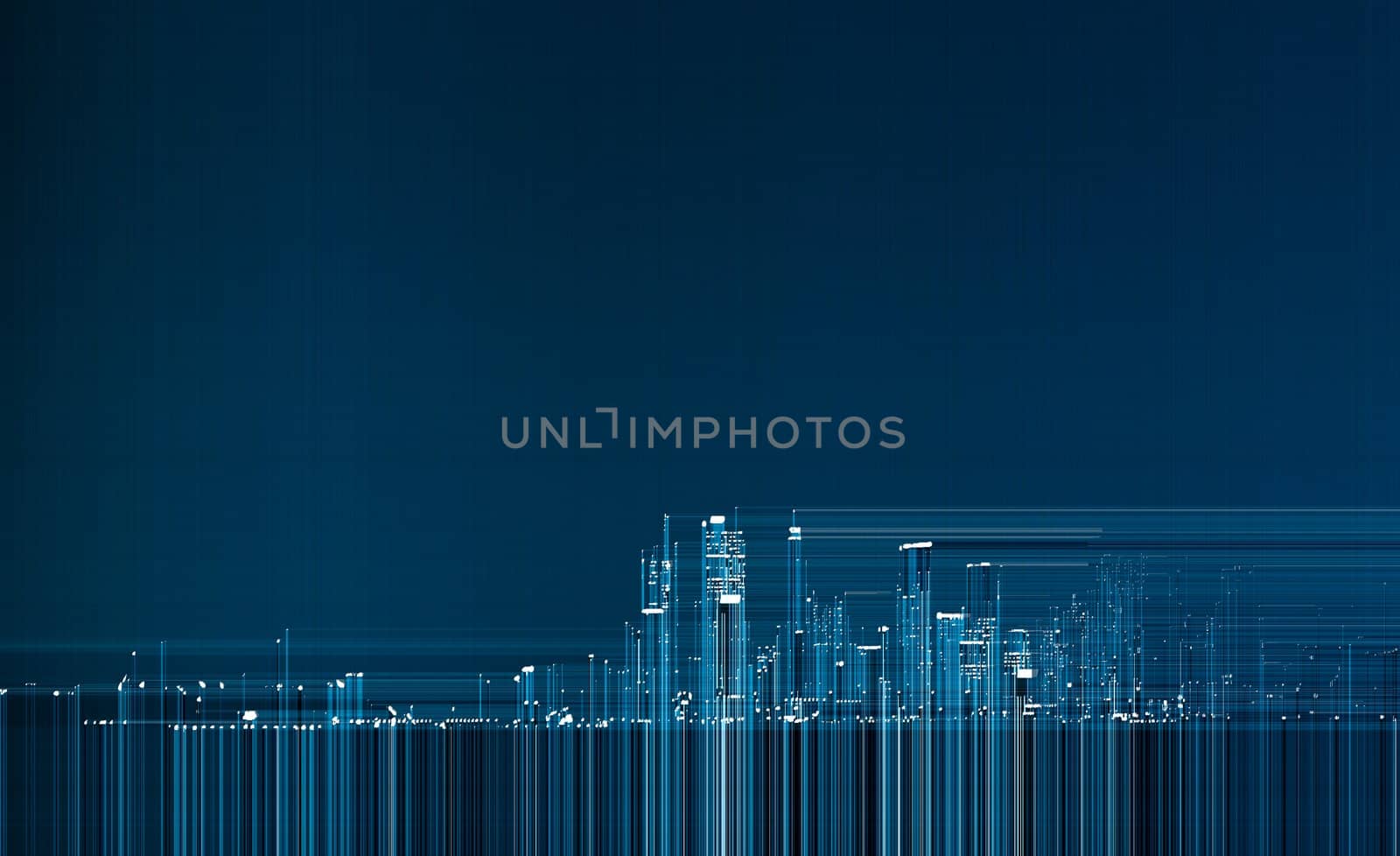 blue city urban background, skyscrapers silhouettes