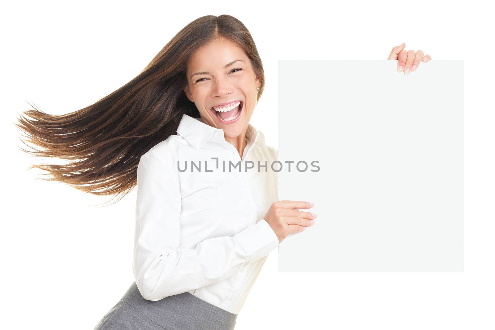 Energetic business woman showing sign by Maridav