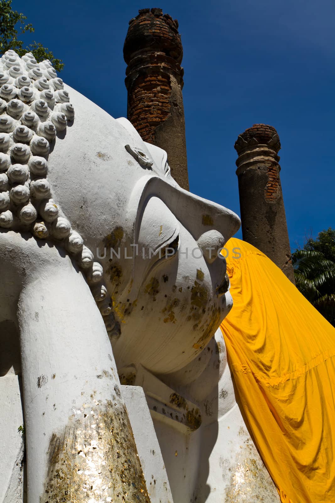 Reclining buddha at chaimongkon temple in thailand