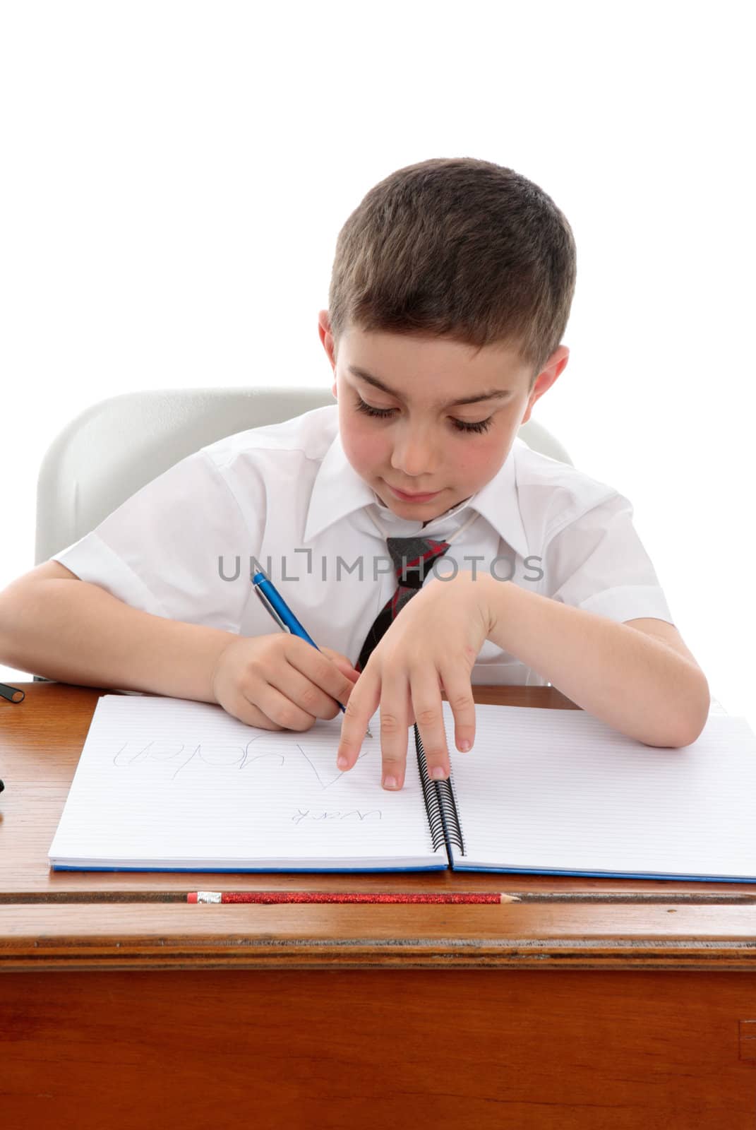 Studious boy doing school work by lovleah