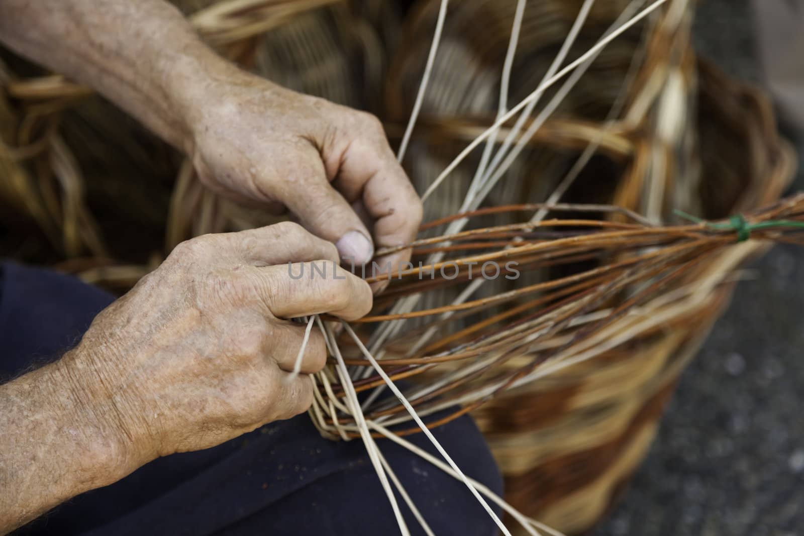 Old hands working in a basket costruction