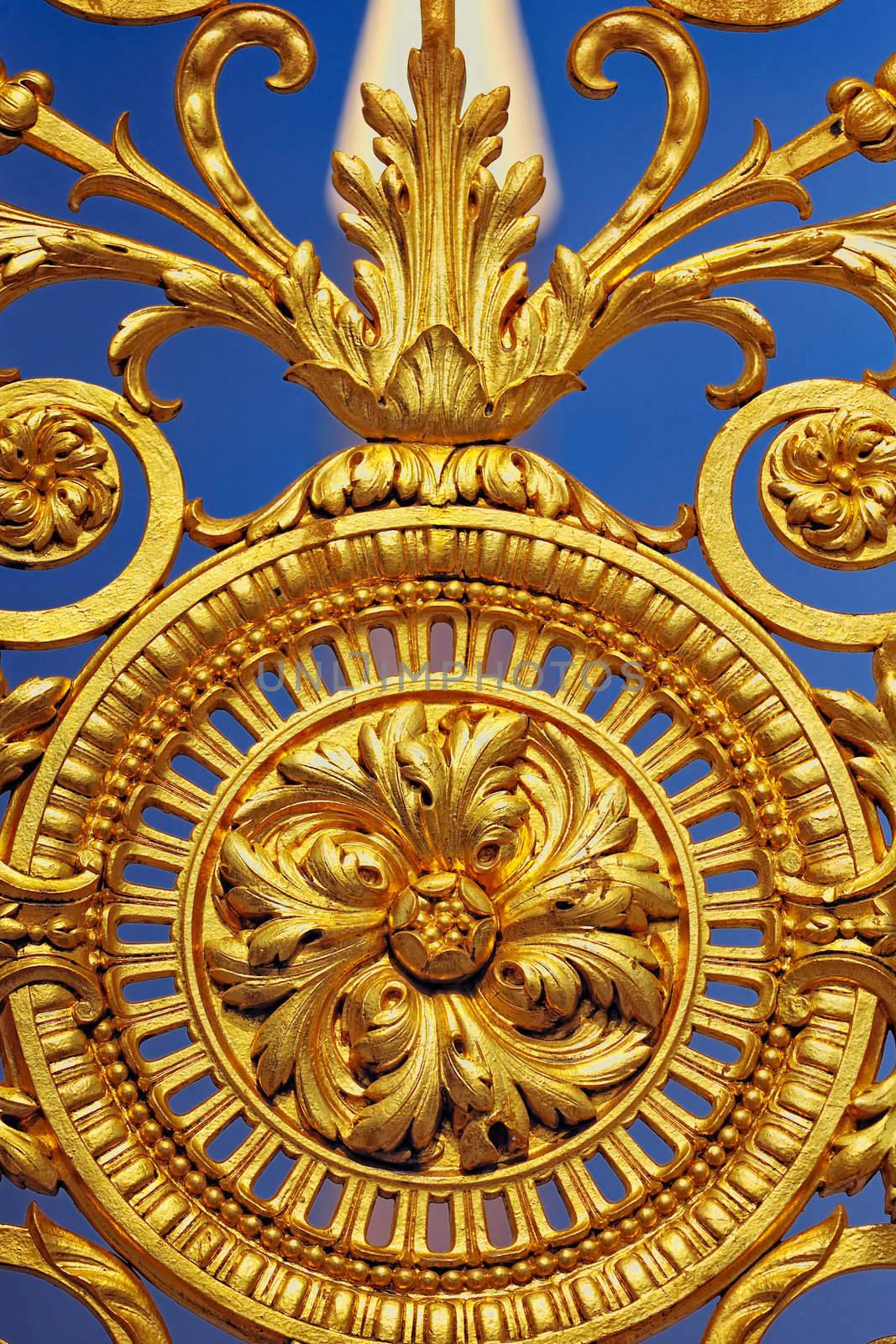 Detail of golden fence of Versailles Palace. France