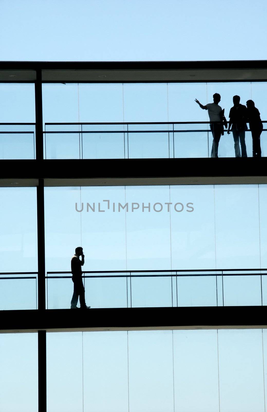 people inside the modern building in silhouette