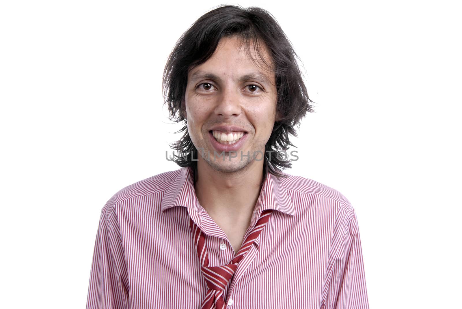 young casual man portrait in white background