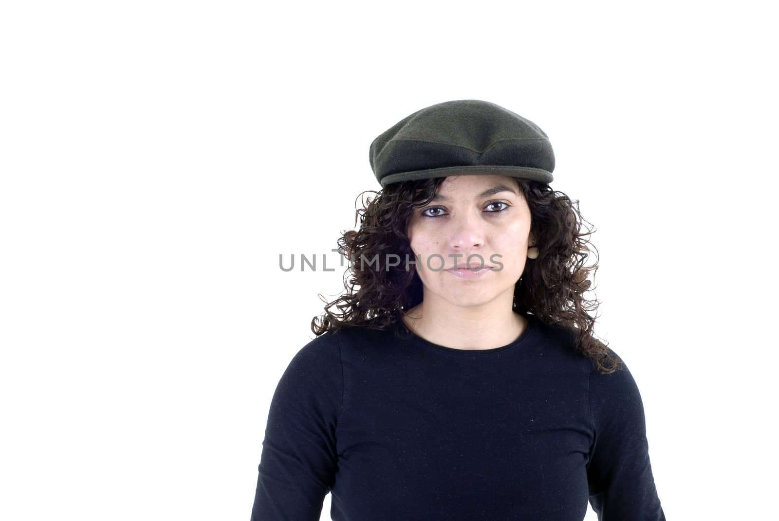 happy young woman portrait in a white background