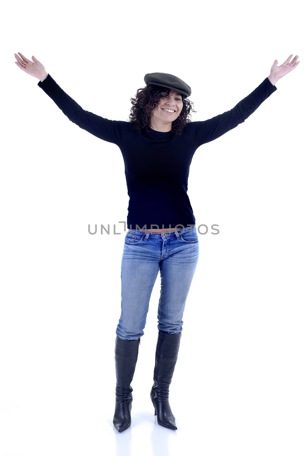 happy young woman portrait in a white background