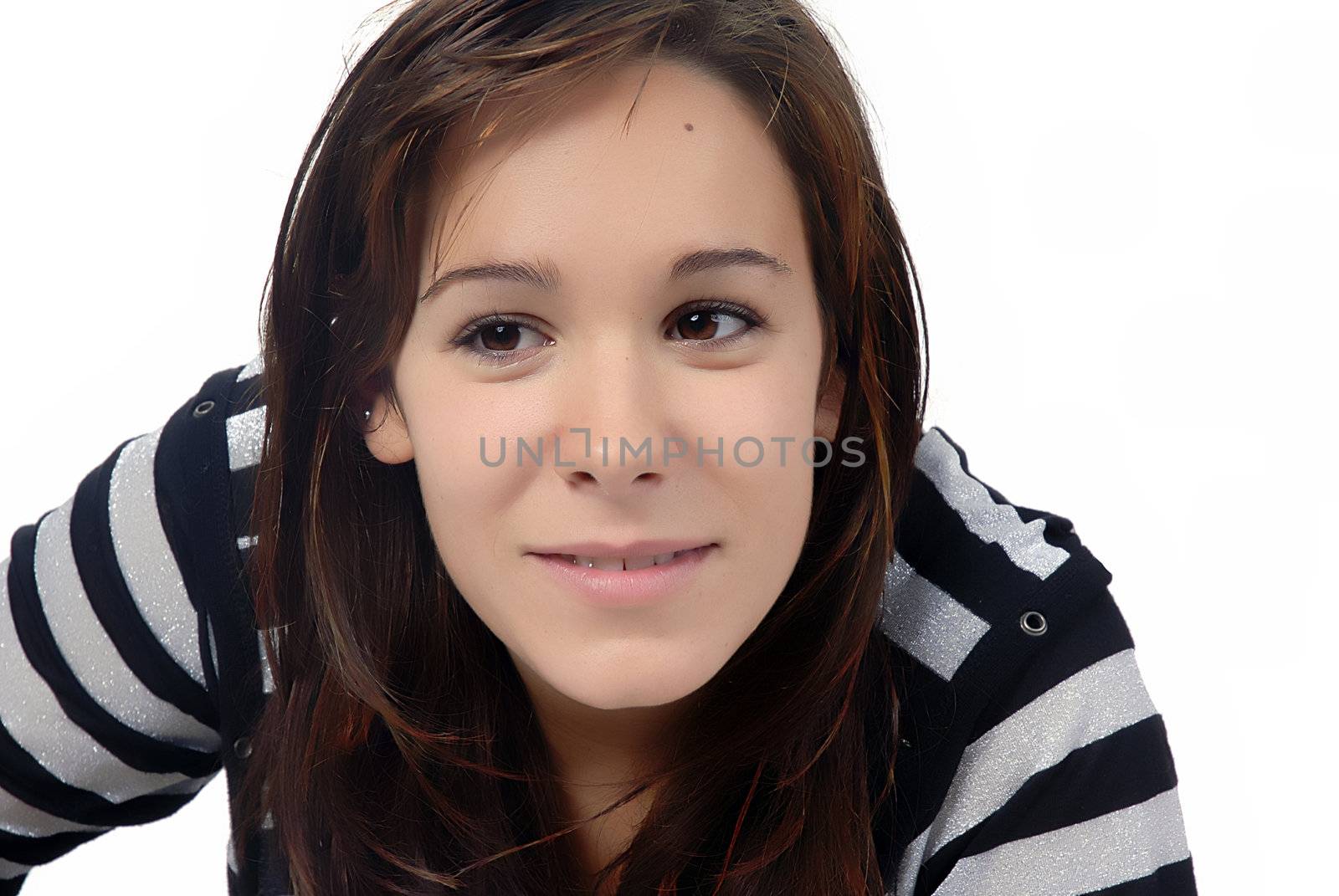 young woman portrait in a white background