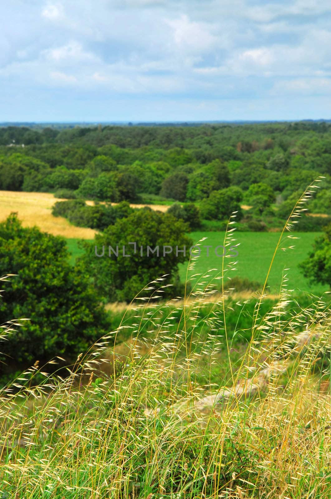 Scenic view on a countryside from a hilltop in Sounth Brittany, France