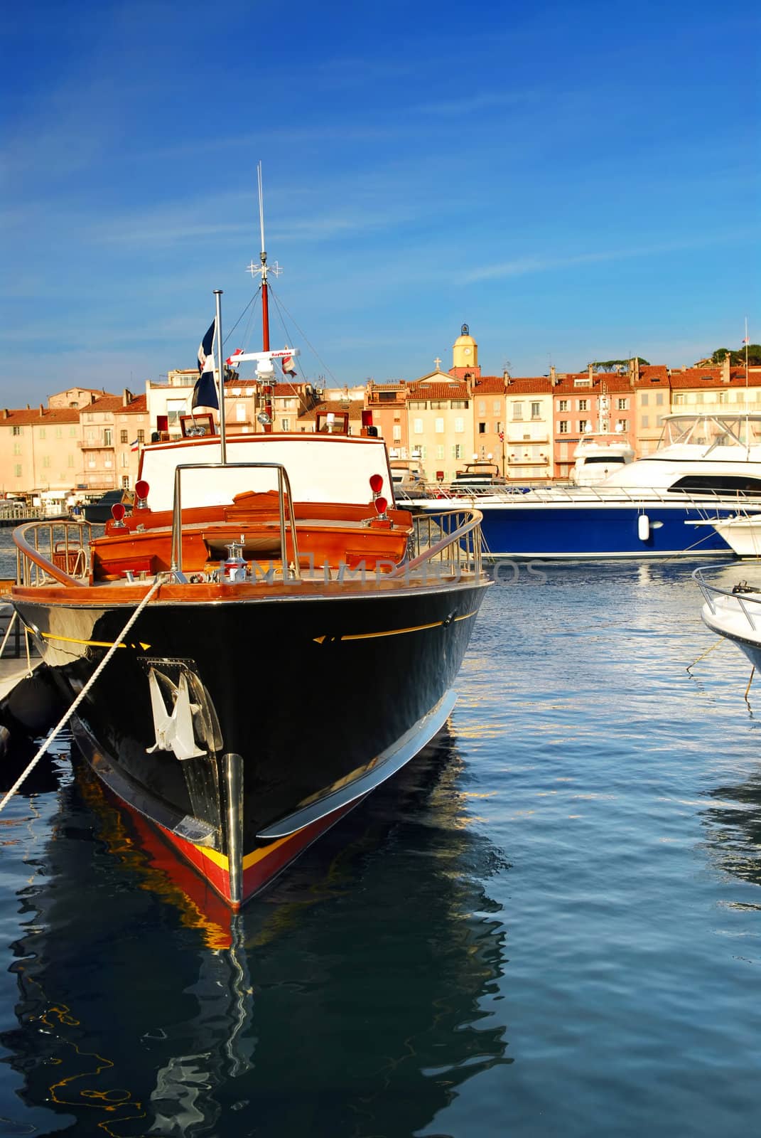 Luxury boats docked in St. Tropez in French Riviera