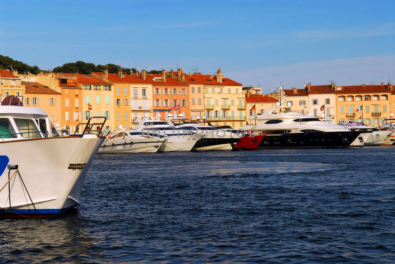 Luxury boats anchored in St. Tropez in French Riviera