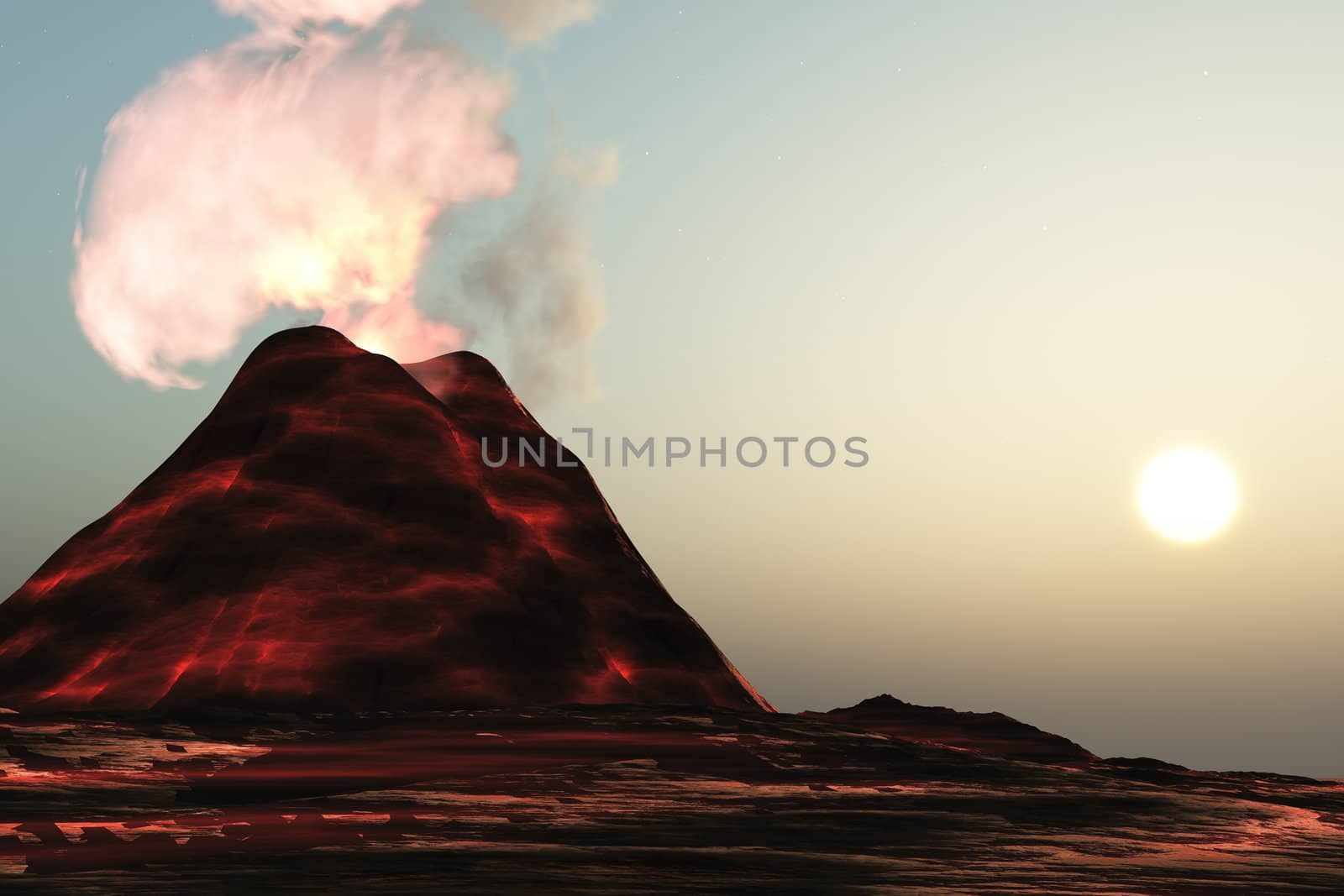 A new volcano made of molten lava expels vibrant smoke plumes.