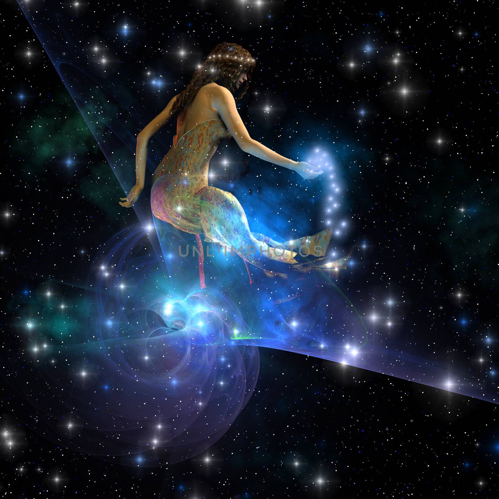 Celesta, spirit creature of the universe, spreads stars throughout the cosmos.
