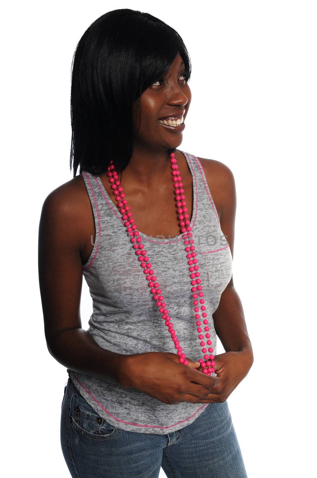 attractive african-american woman portrait on a white background