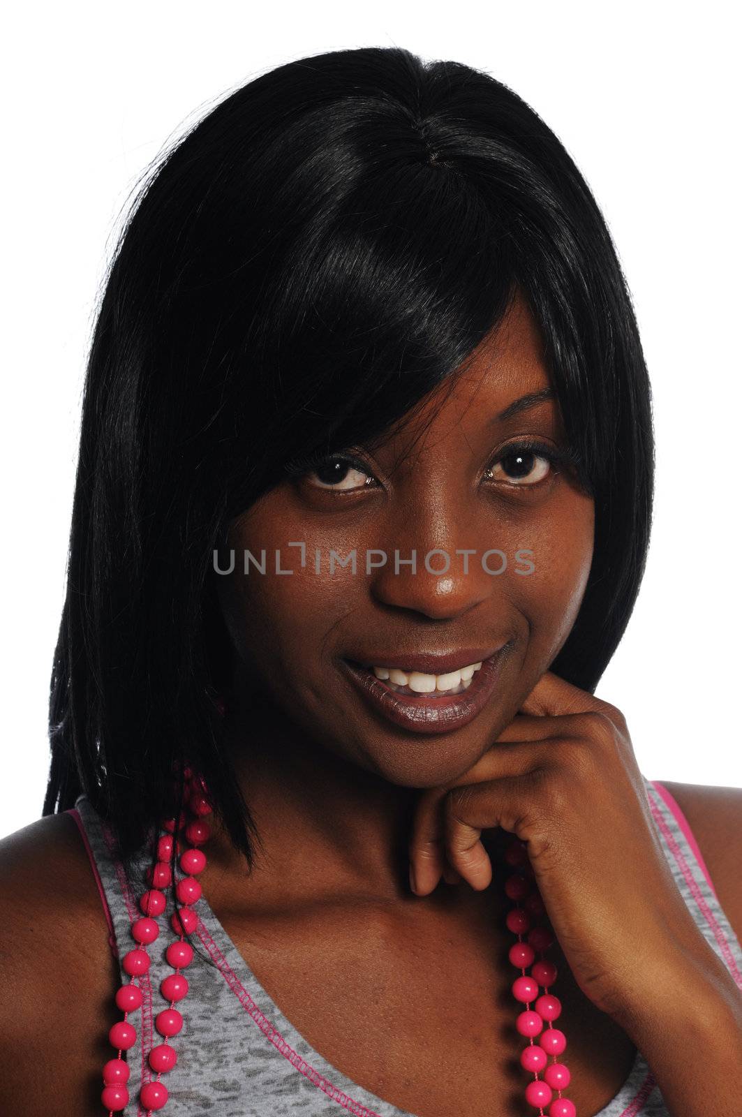 attractive african-american woman portrait on a white background