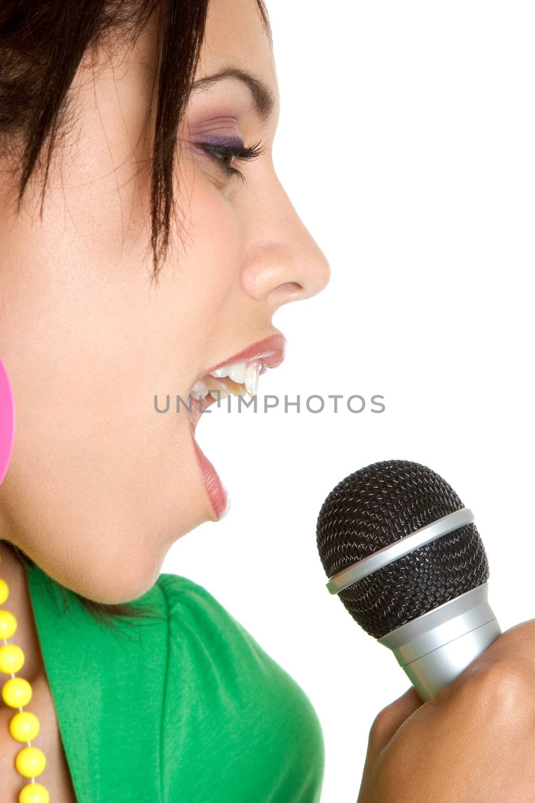 Closeup microphone signing black girl