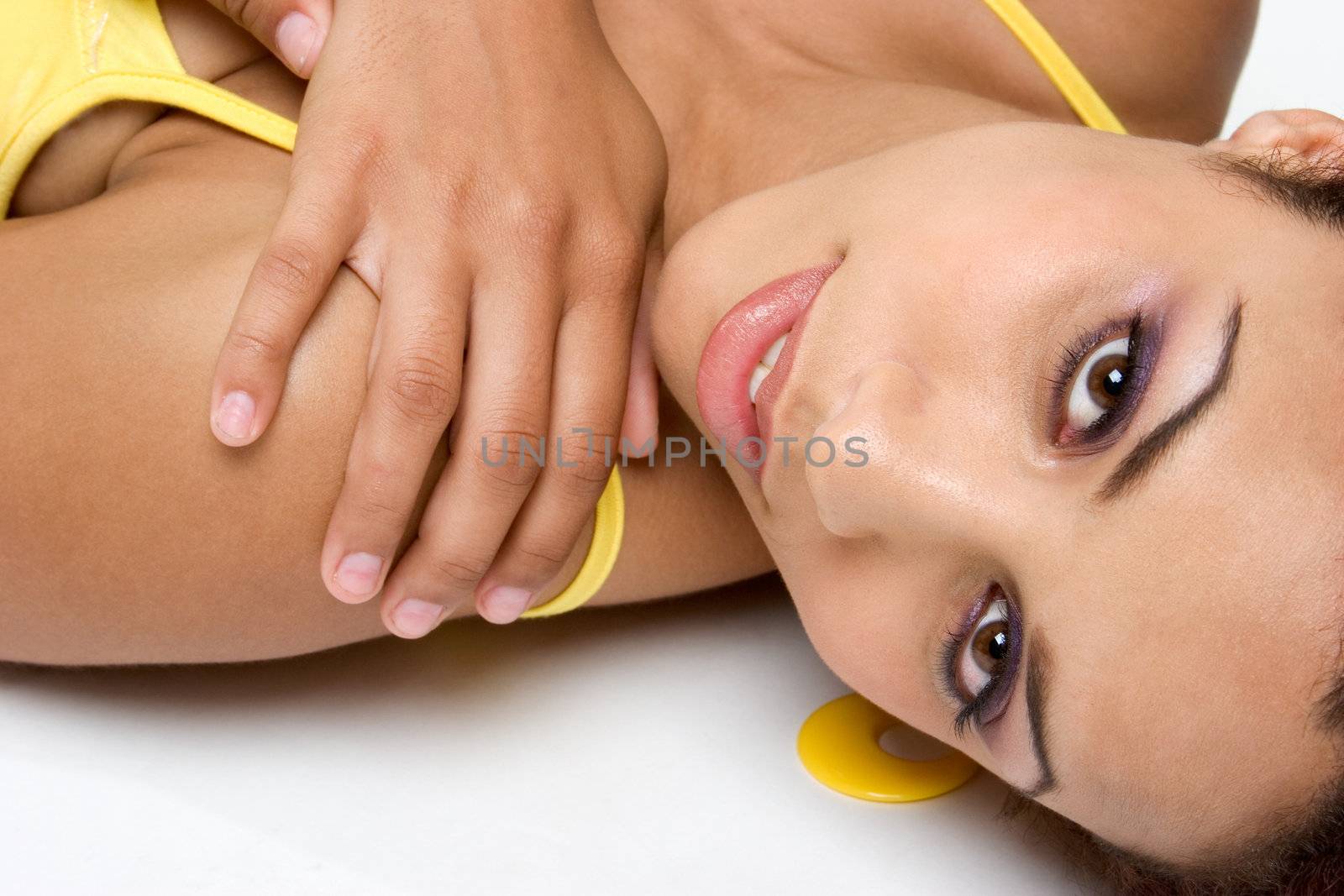 Beautiful black woman laying down