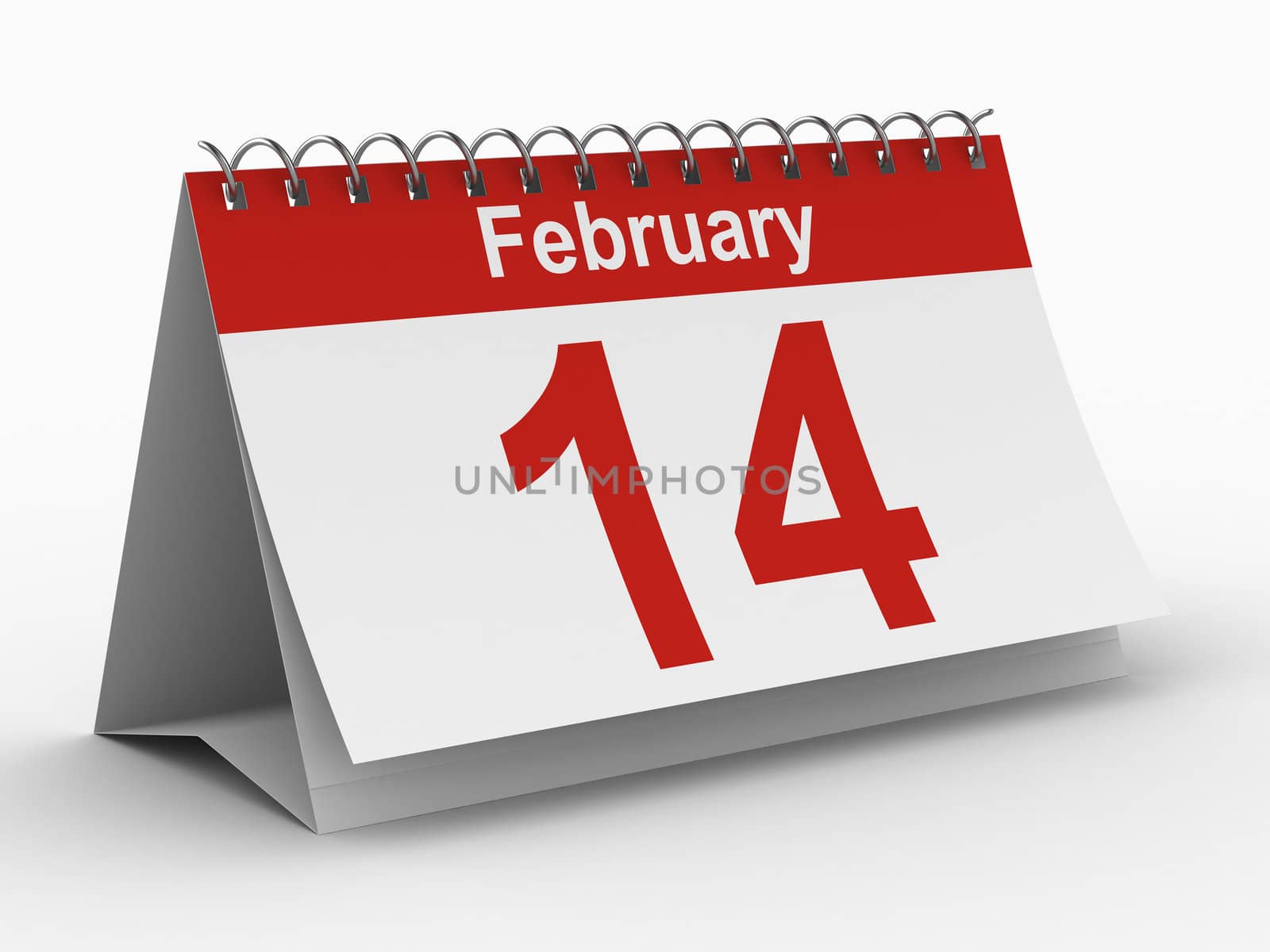 14 february calendar on white background. Isolated 3D image