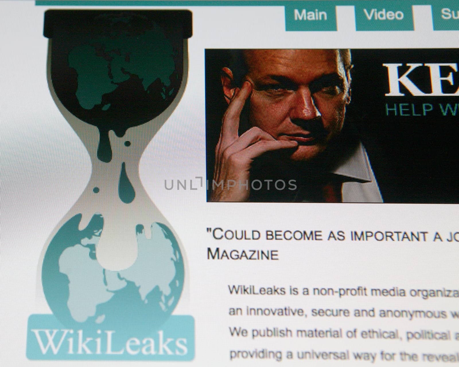 View of the WikiLeaks homepage featuring its founder Julian Assange  taken on December 6, 2010 