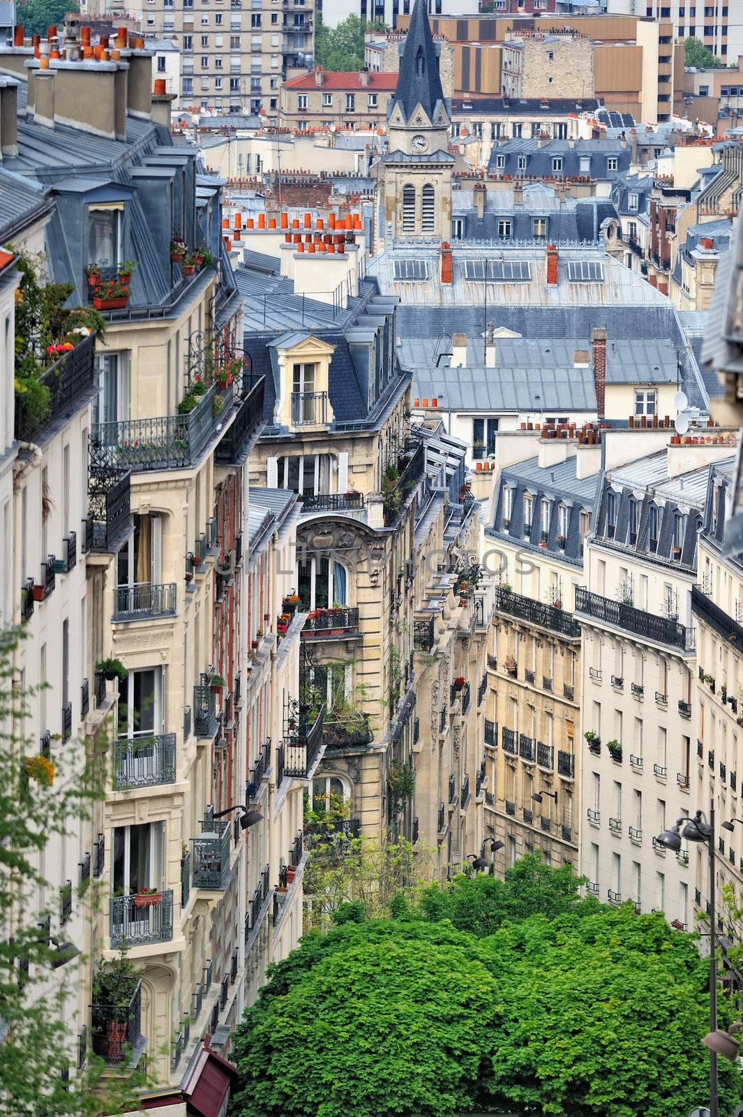 Roofs in residential quarter of Montmartre in Paris