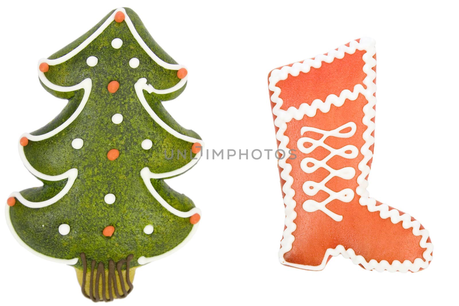 christmas tree and red boot from gingerbread,  x-mas cookies