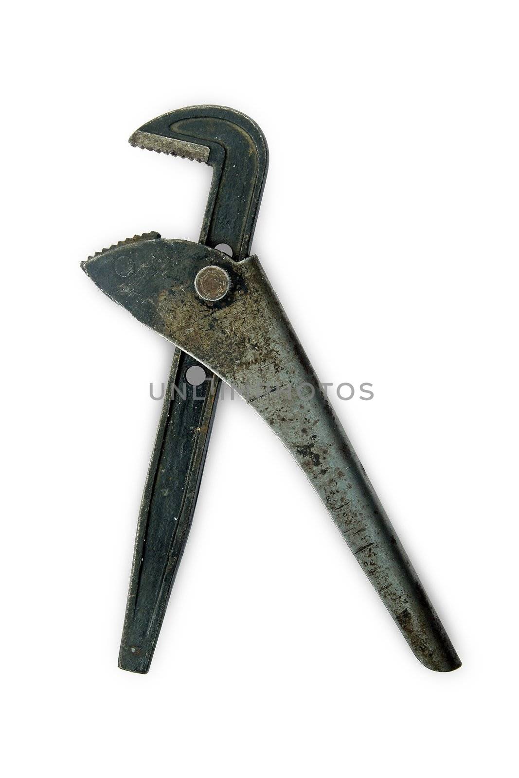 old pipe wrench isolated on white background