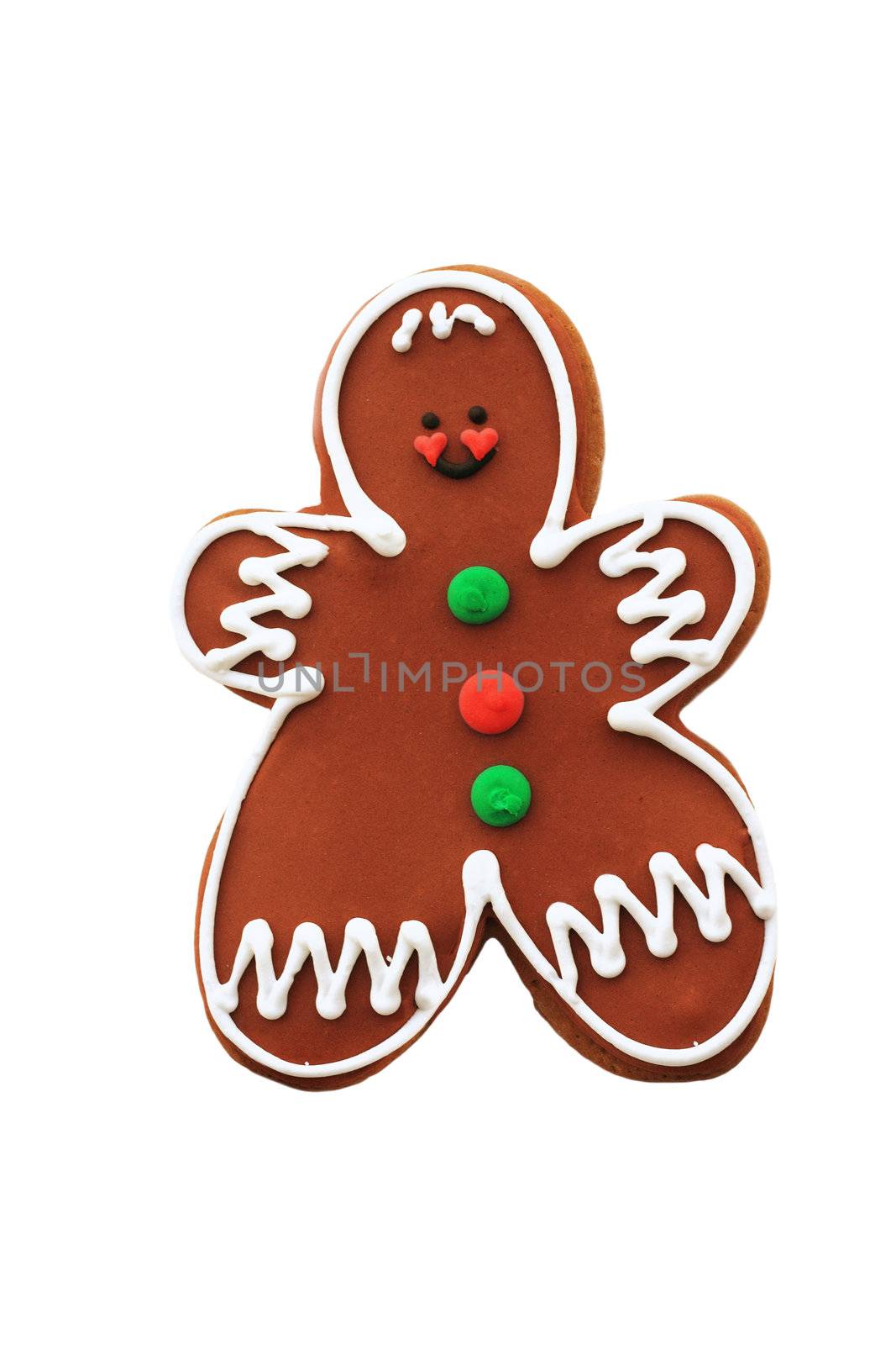 Cute decorated gingerbread cookie isolated on a white background with clipping path. 
