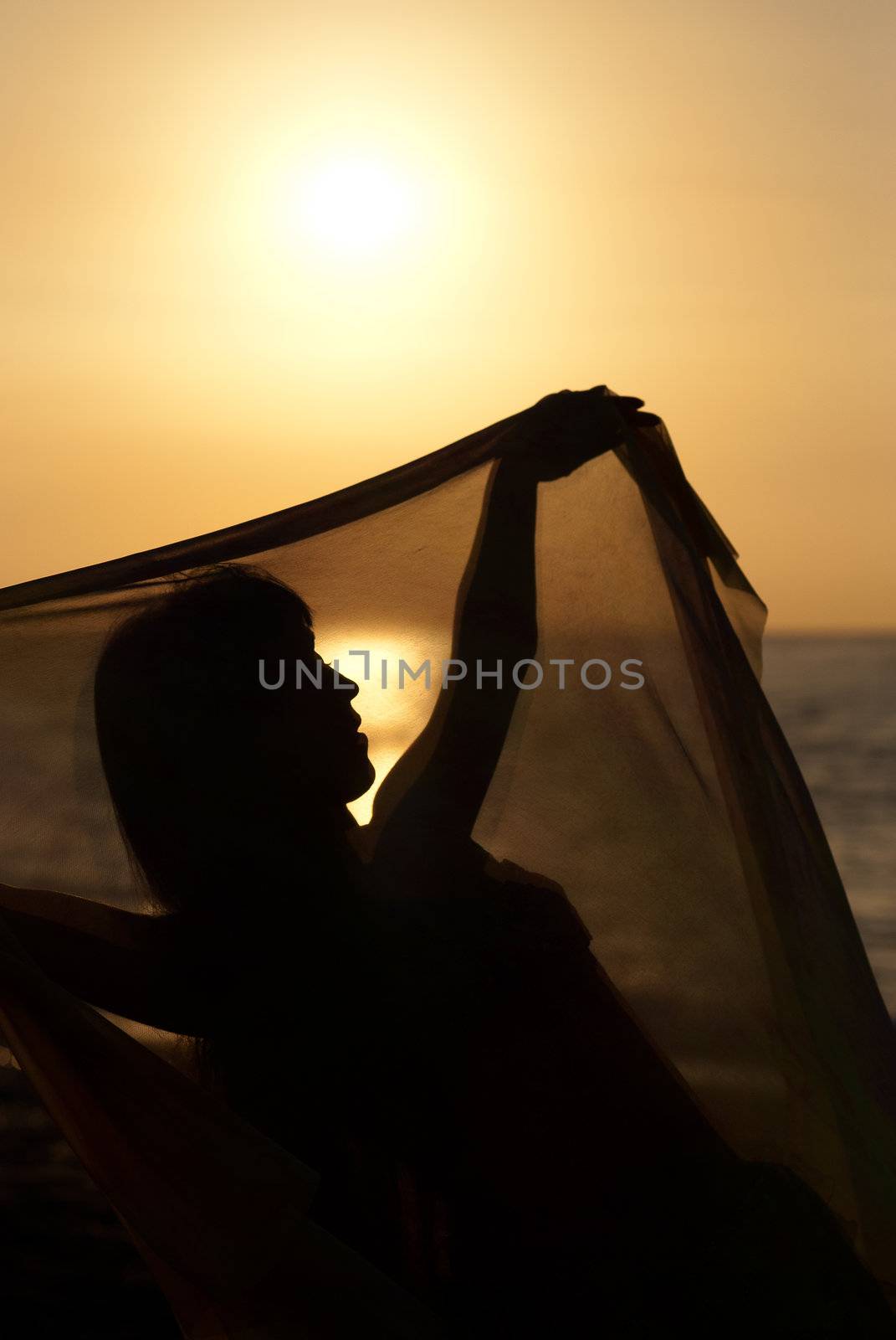 Silhouette take of an oriental dancer  at sunrise