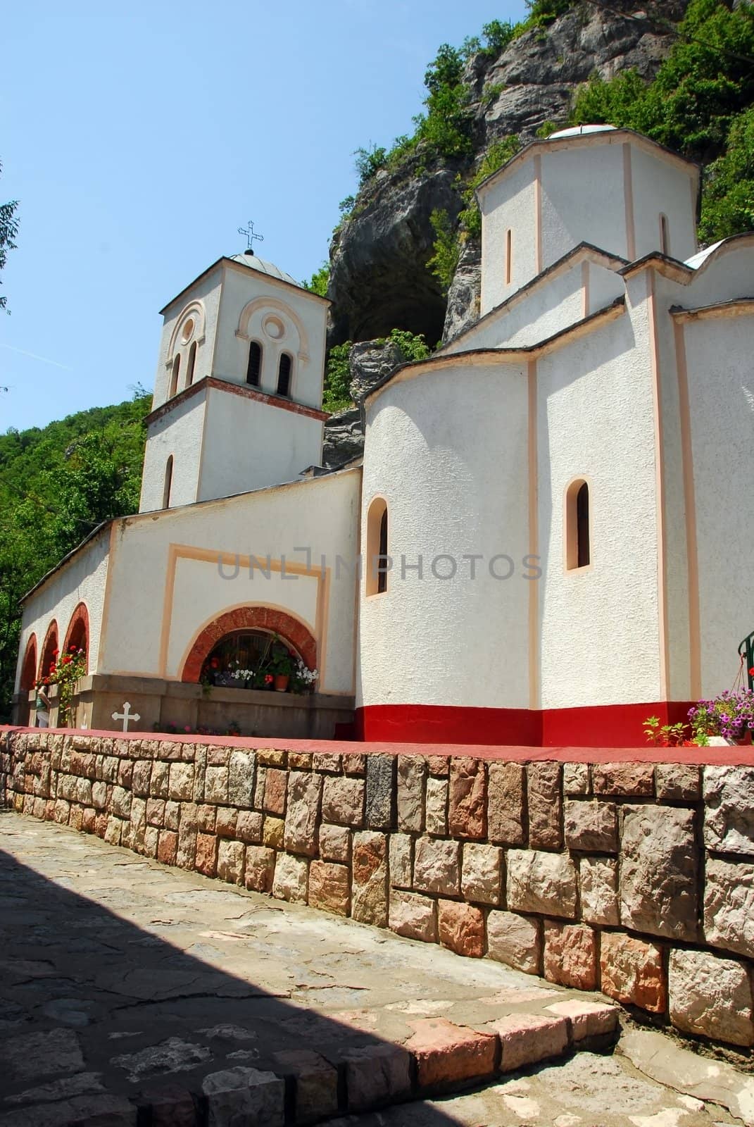 exterior of old orthodox church in Gornjak Monastery in Serbia