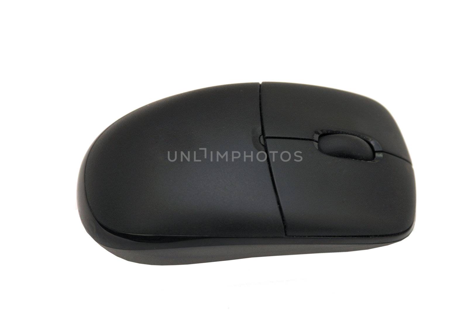 A black wireless mouse isolated on white