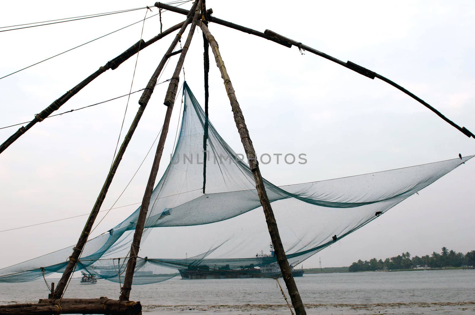 Chinese Fishing nets at fort Cochin on an overcast day