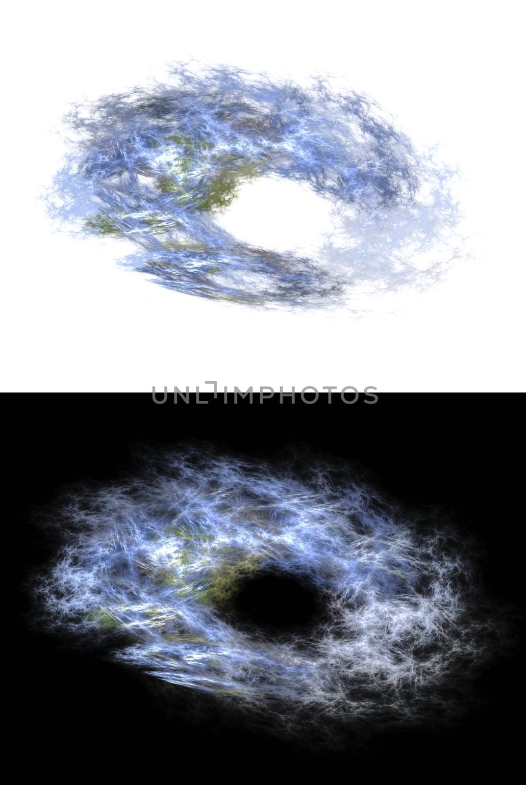 Set of abstract nebula pattern backgrounds over black and over white.