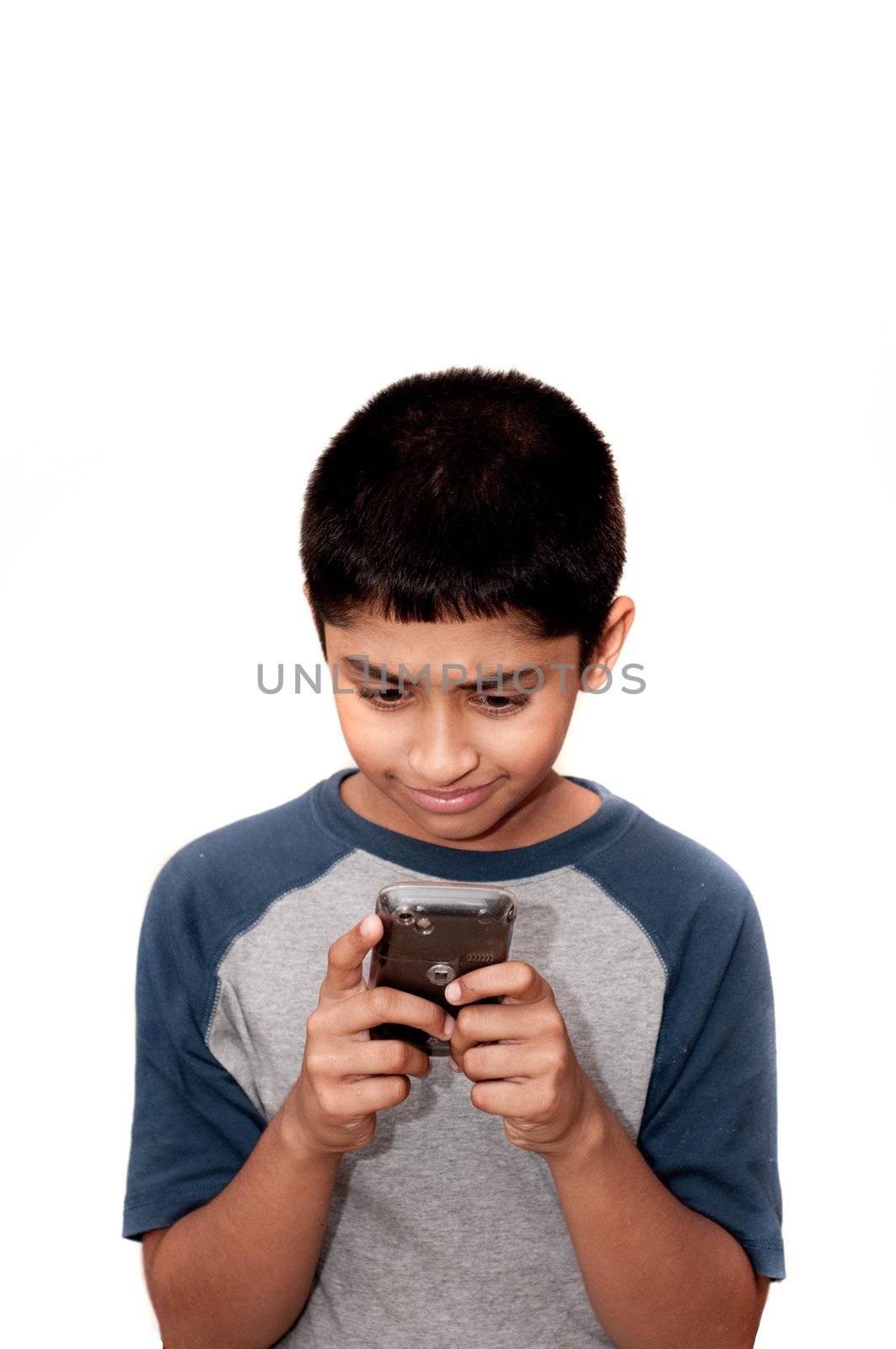 Handsome Indian kid playing video games