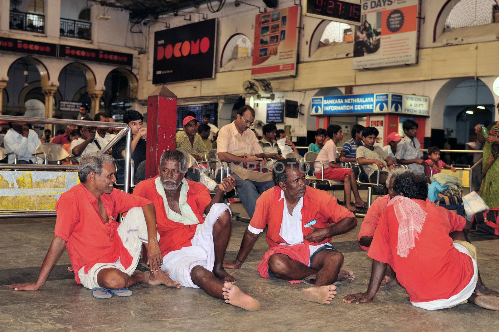 CHENNAI - June 2009 : A group of porters resting after a day of hardwork in Chennai Central station on June 2009, Chennai, INDIA