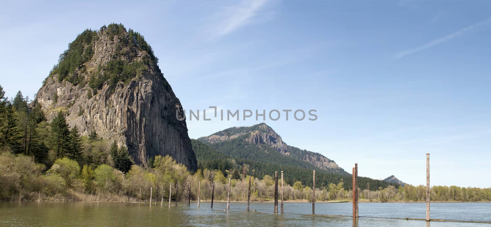 Beacon Rock along Columbia River Gorge Panorama