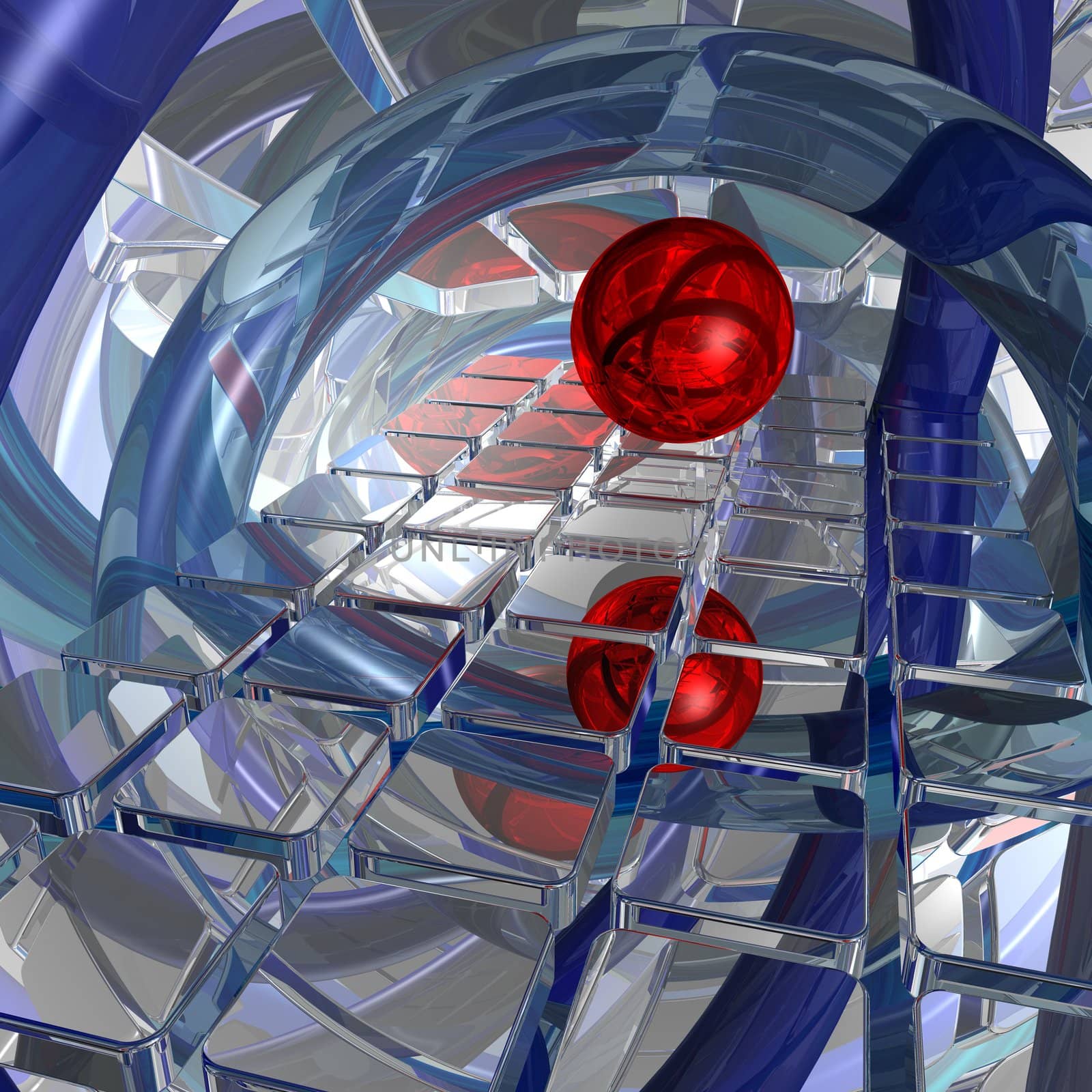abstract futuristic background with red ball - 3d illustration