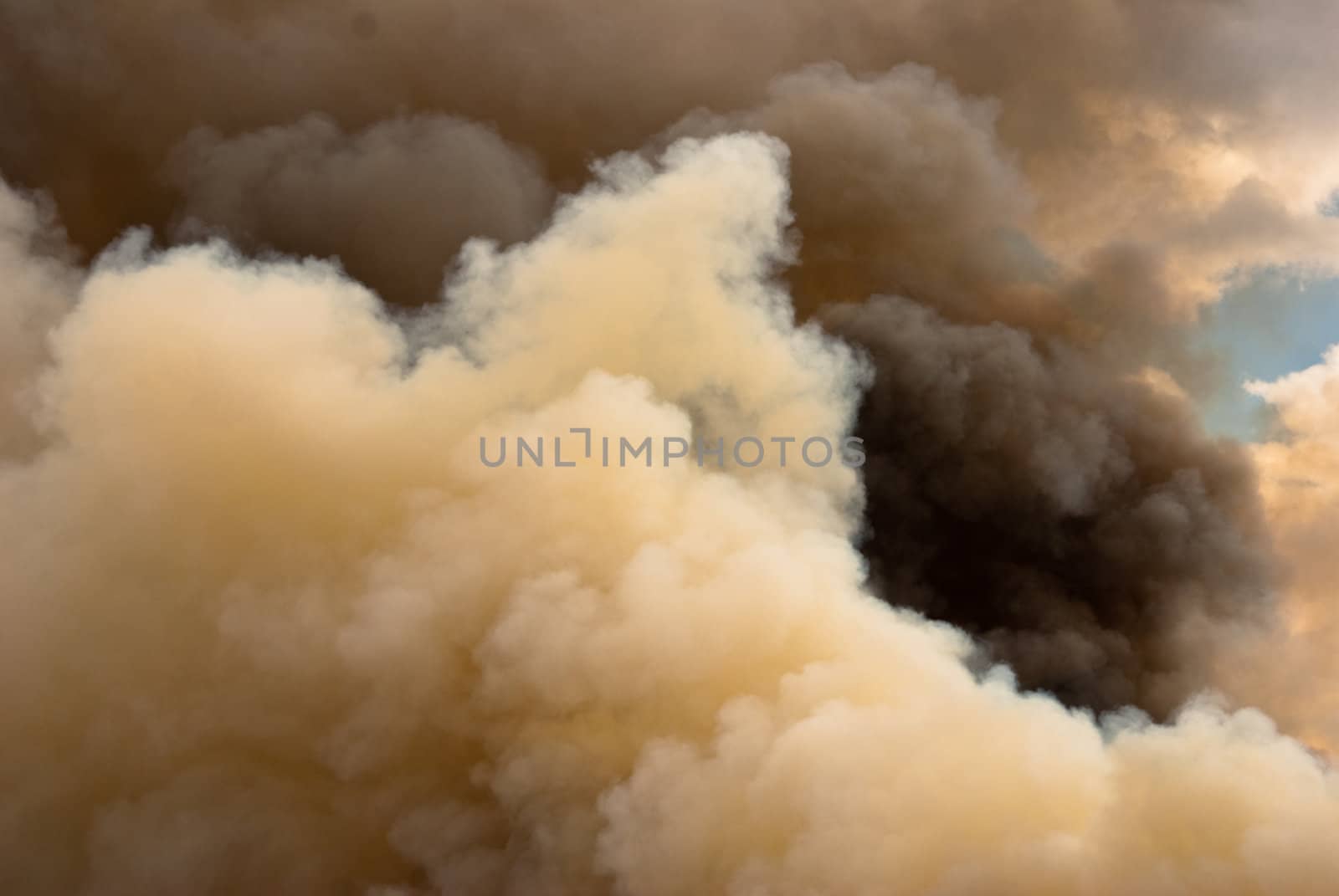 Forest fire creates huge billowing black and white clouds