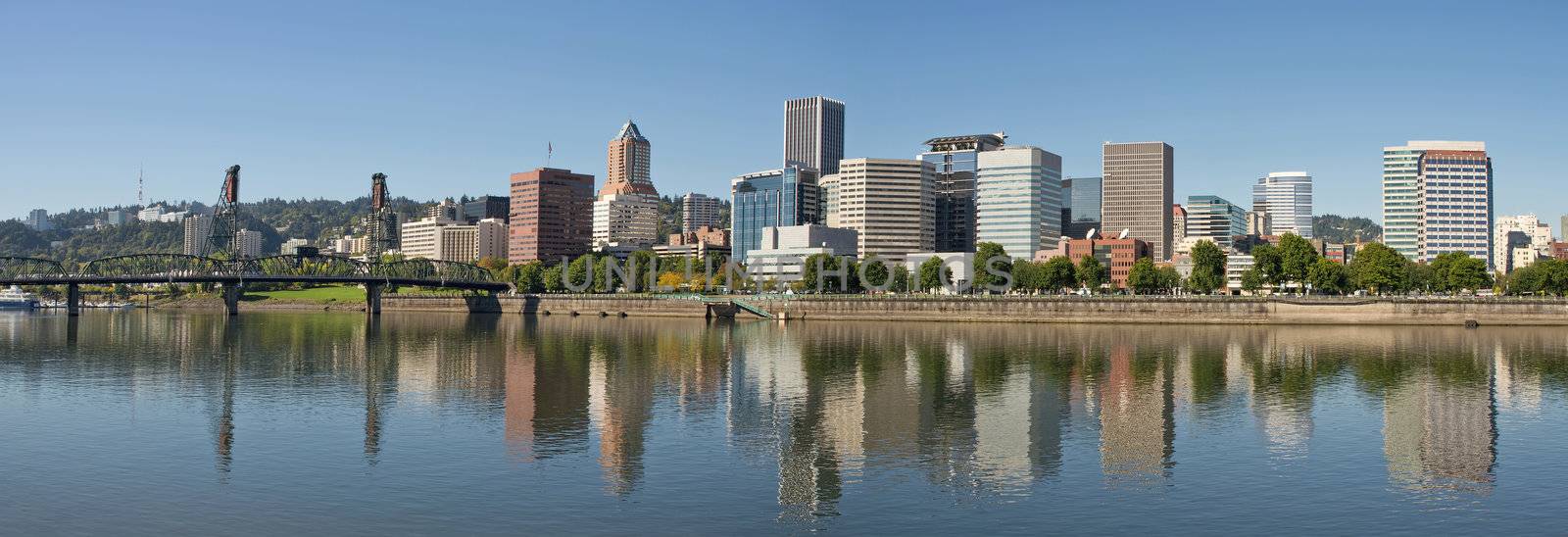 Portland Oregon Downtown Waterfront Skyline Reflection Panorama