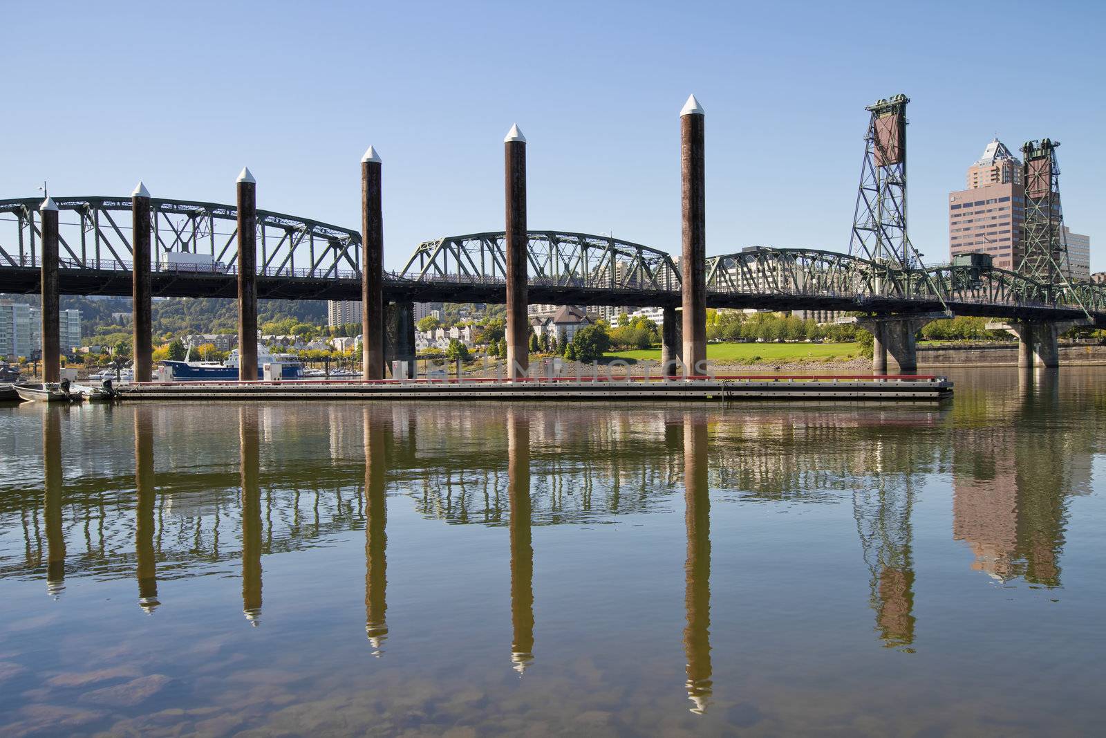 Marina by Willamette River In Portland Oregon Waterfront