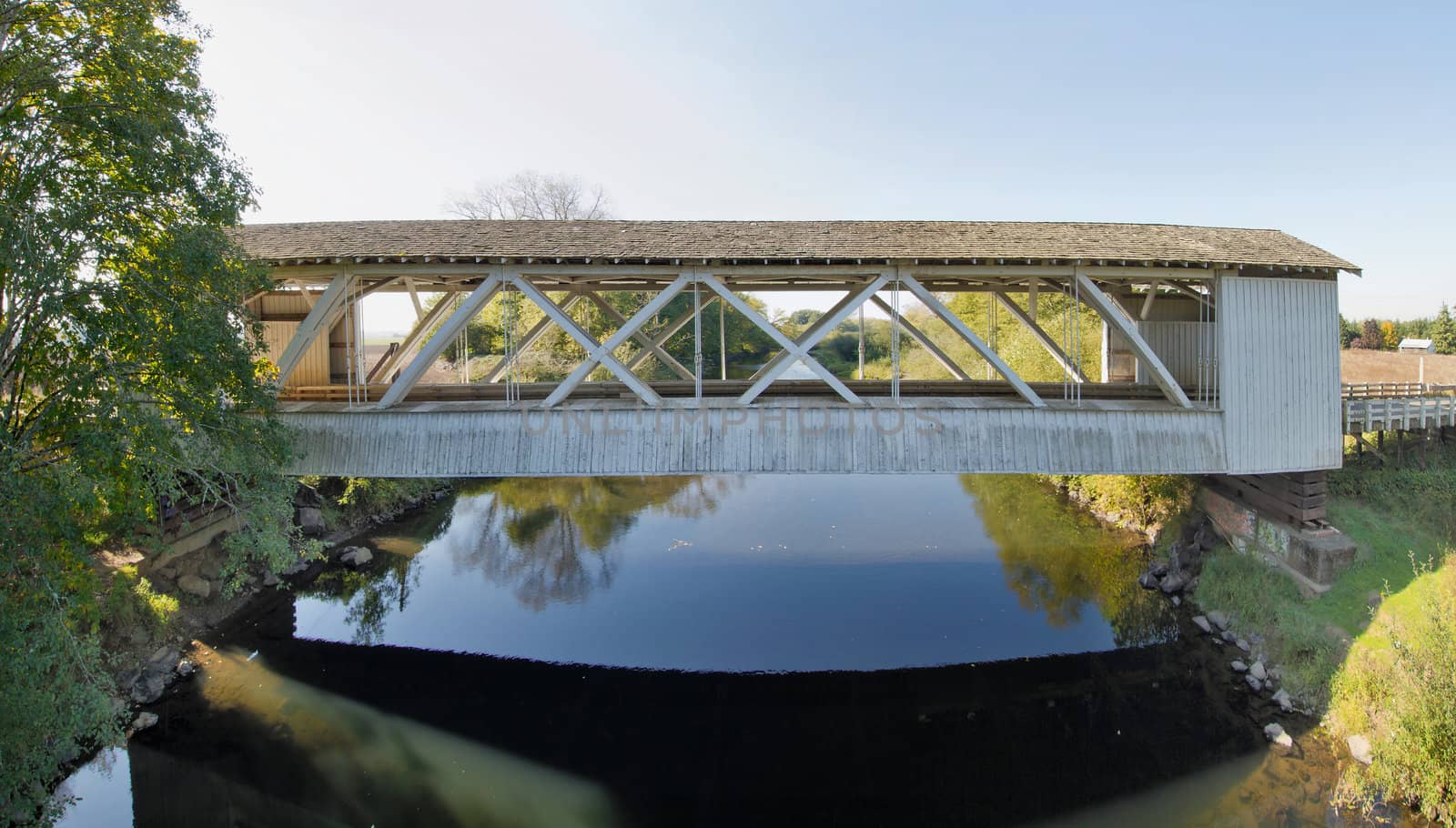 Gilkey Covered Bridge Over Creek in Oregon Panorama