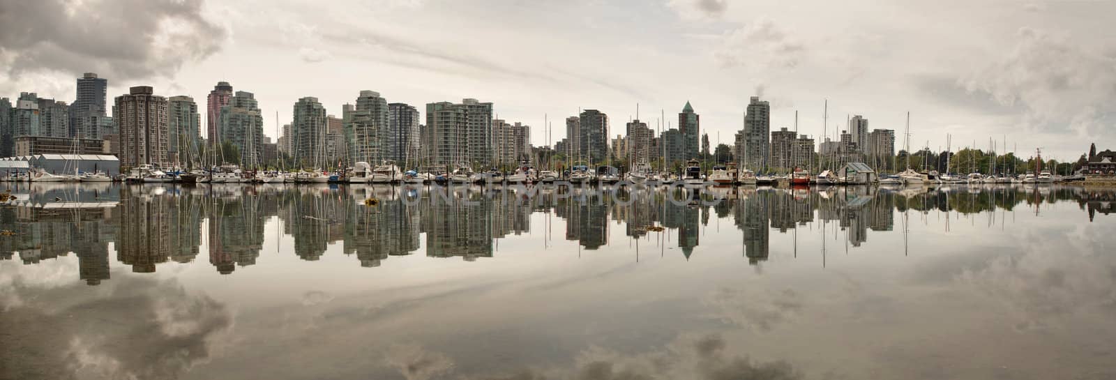 Vancouver BC Canada Waterfront Skyline Reflection from Stanley Park Panorama