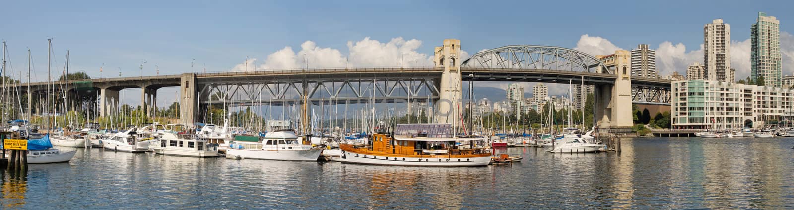 Burrard Street Bridge by Fishermen's Wharf in Vancouver BC Canada Panorama