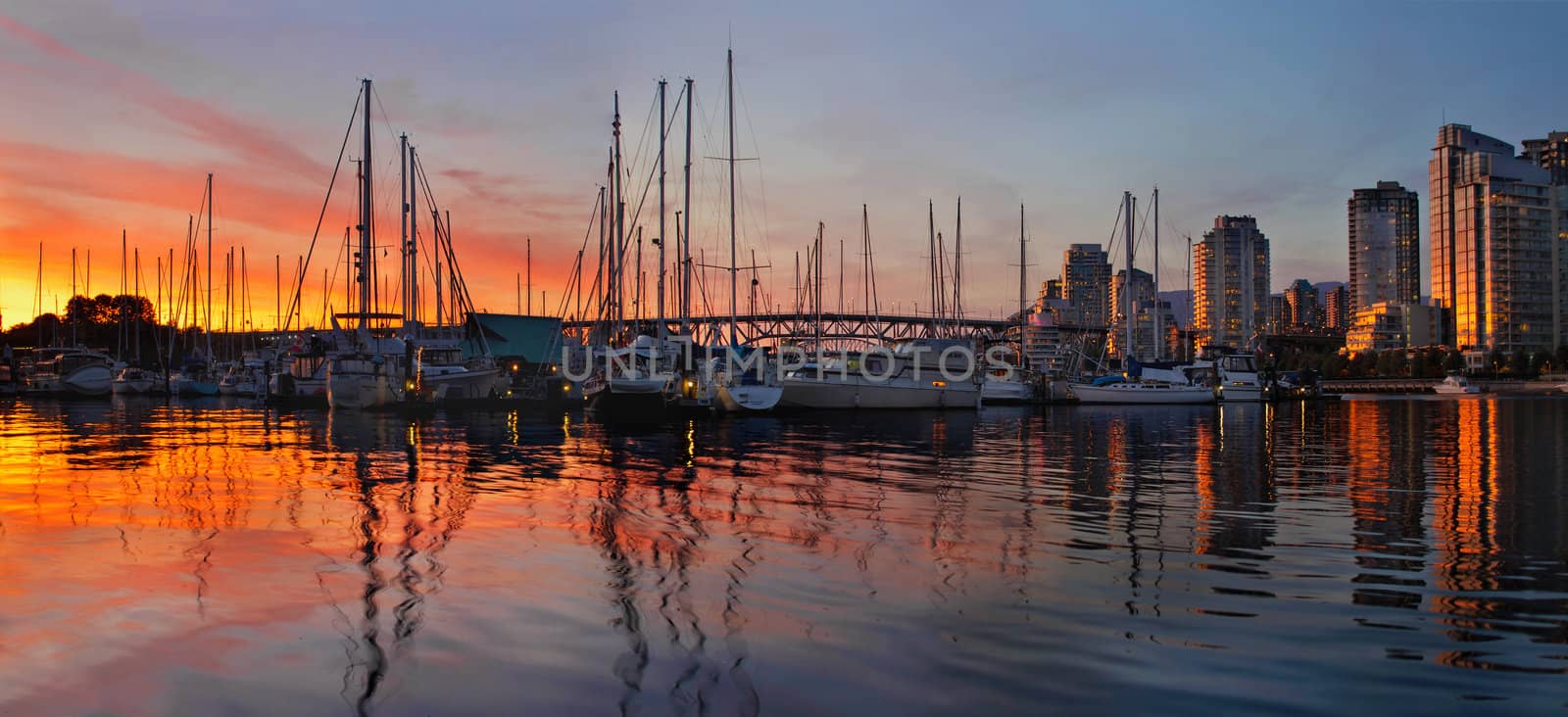 Sunset View from Charleson Park of Vancouver BC Waterfront Skyline