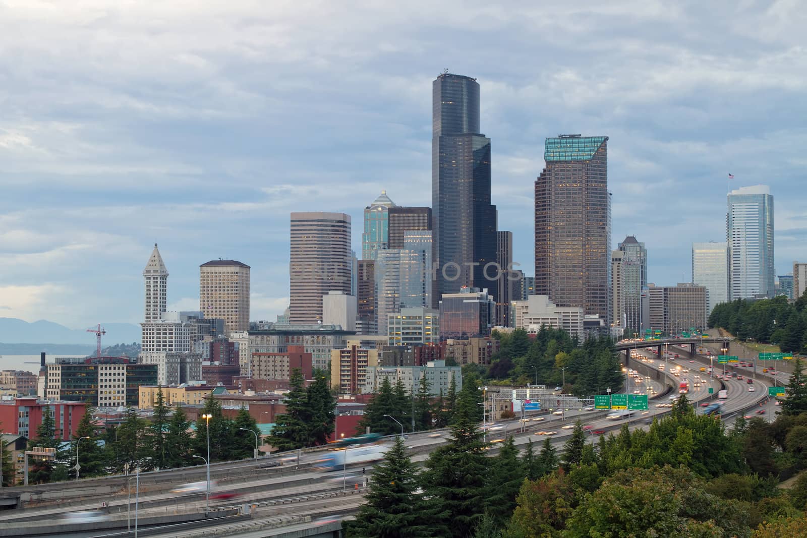 Seattle Washington Downtown Skyline on a Cloudy Day