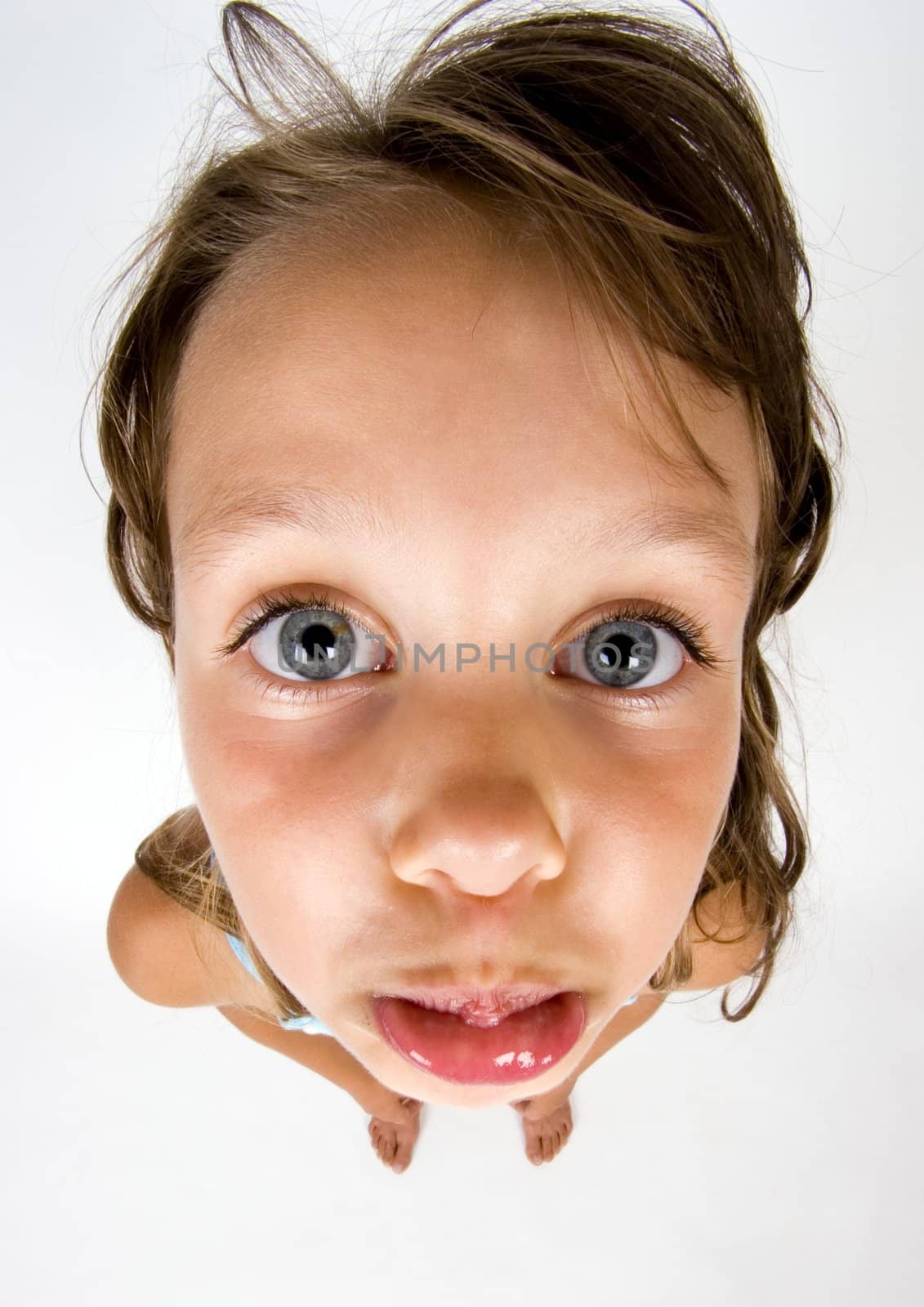 A little girl on white background