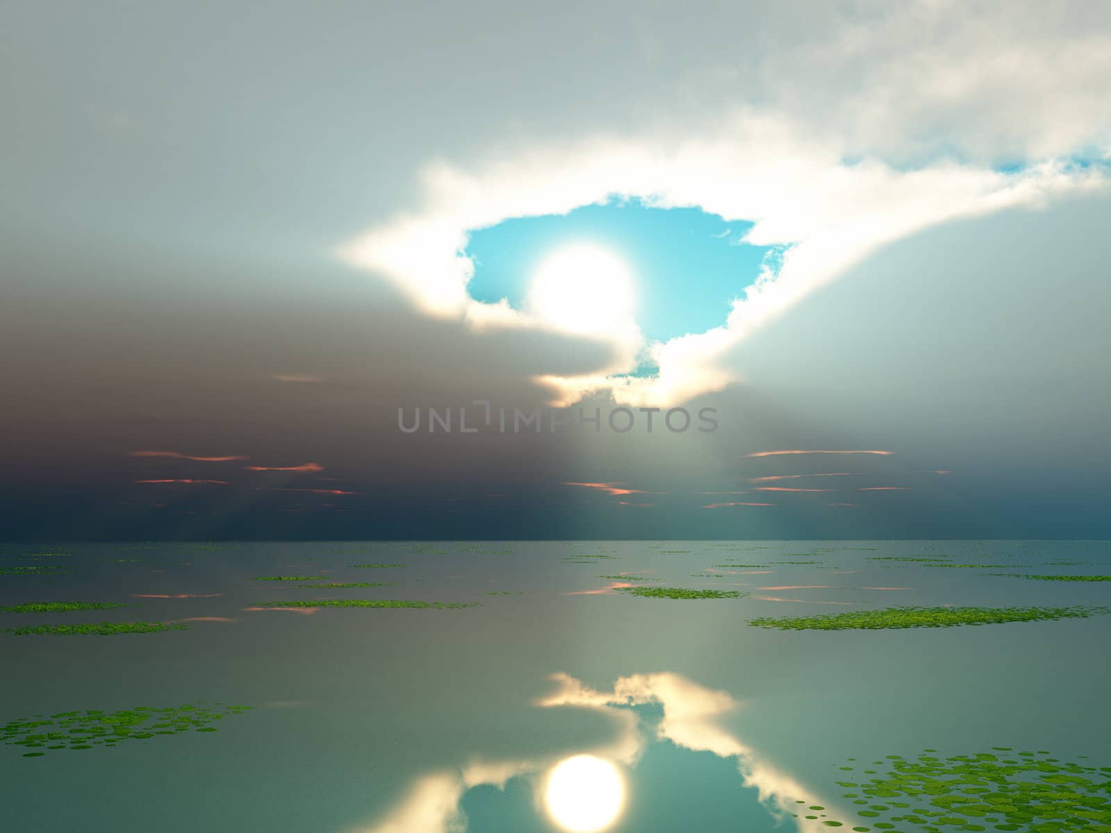 A view of the atmospheric condition of Godrays over the ocean.
