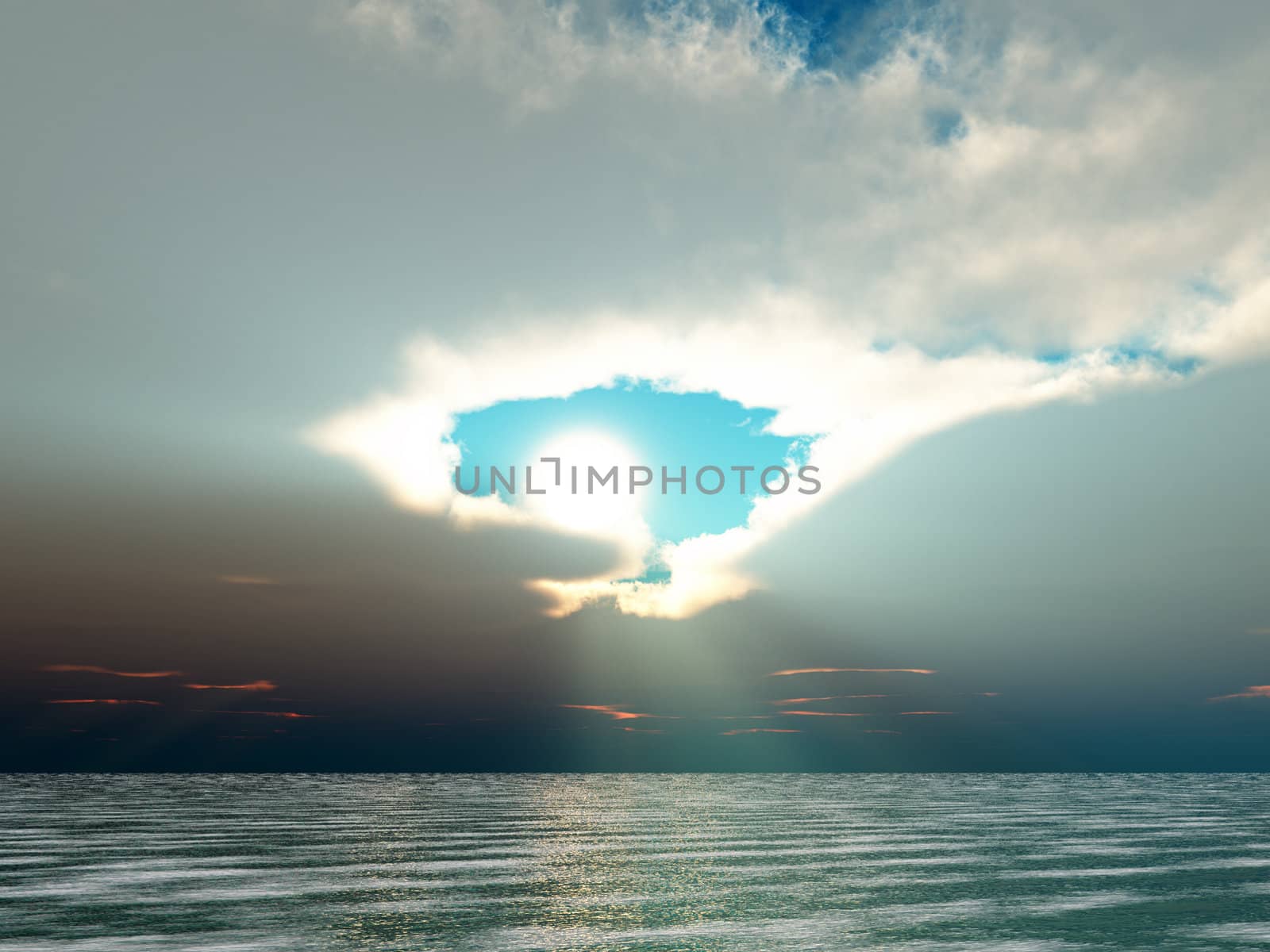 A view of the atmospheric condition of Godrays over the ocean.