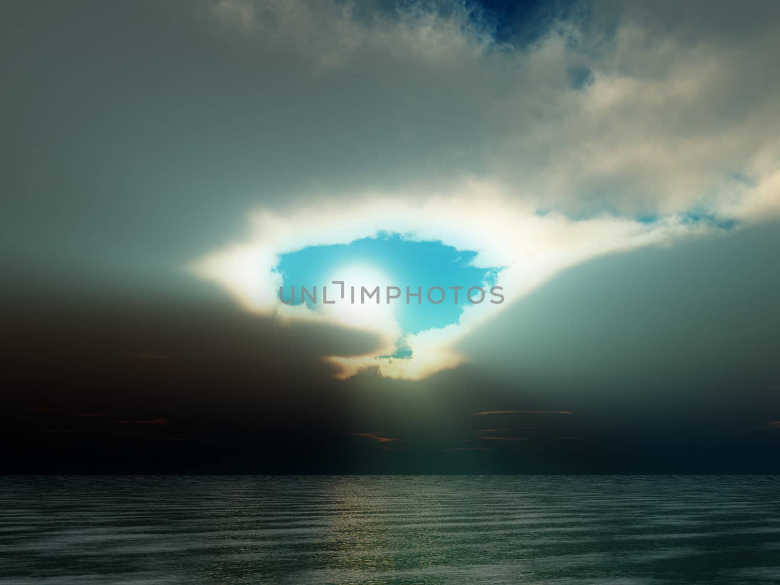 A view of the atmospheric condition of Godrays over the ocean.