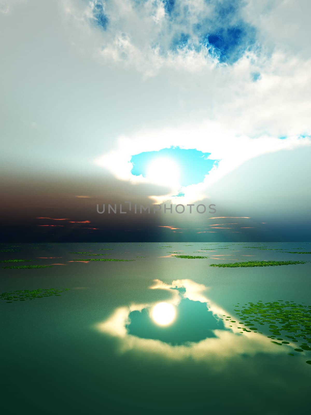 A view of the atmospheric condition of Godrays over the ocean.